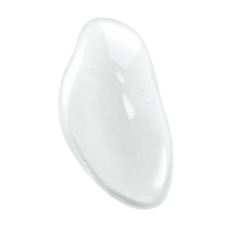 Nahaufnahme einer transparenten Gel-Textur auf weißem Hintergrund.