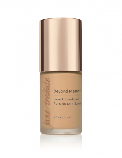 Flasche Jane Iredale Beyond Matte Liquid Foundation, 27 ml, mit goldenem Deckel.