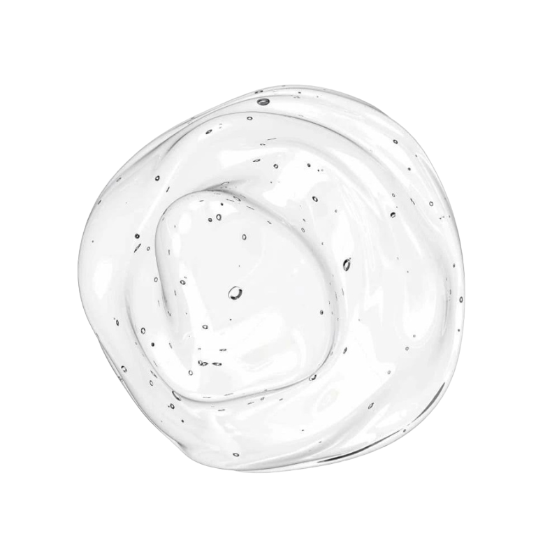 Nahaufnahme von TEAONLOGY Hyaluronic Infusion Drop, transparentes Gel mit kleinen Bläschen.