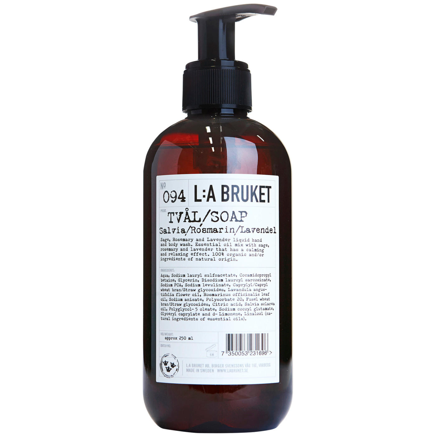 L:A BRUKET No. 094 Hand & Body Wash Sage/Rosemary/Lavender travel size