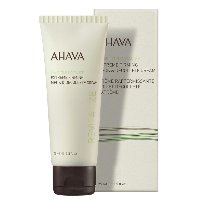 AHAVA Extreme Firming Neck & Décolleté Cream, 75 ml Tube vor Verpackung.
