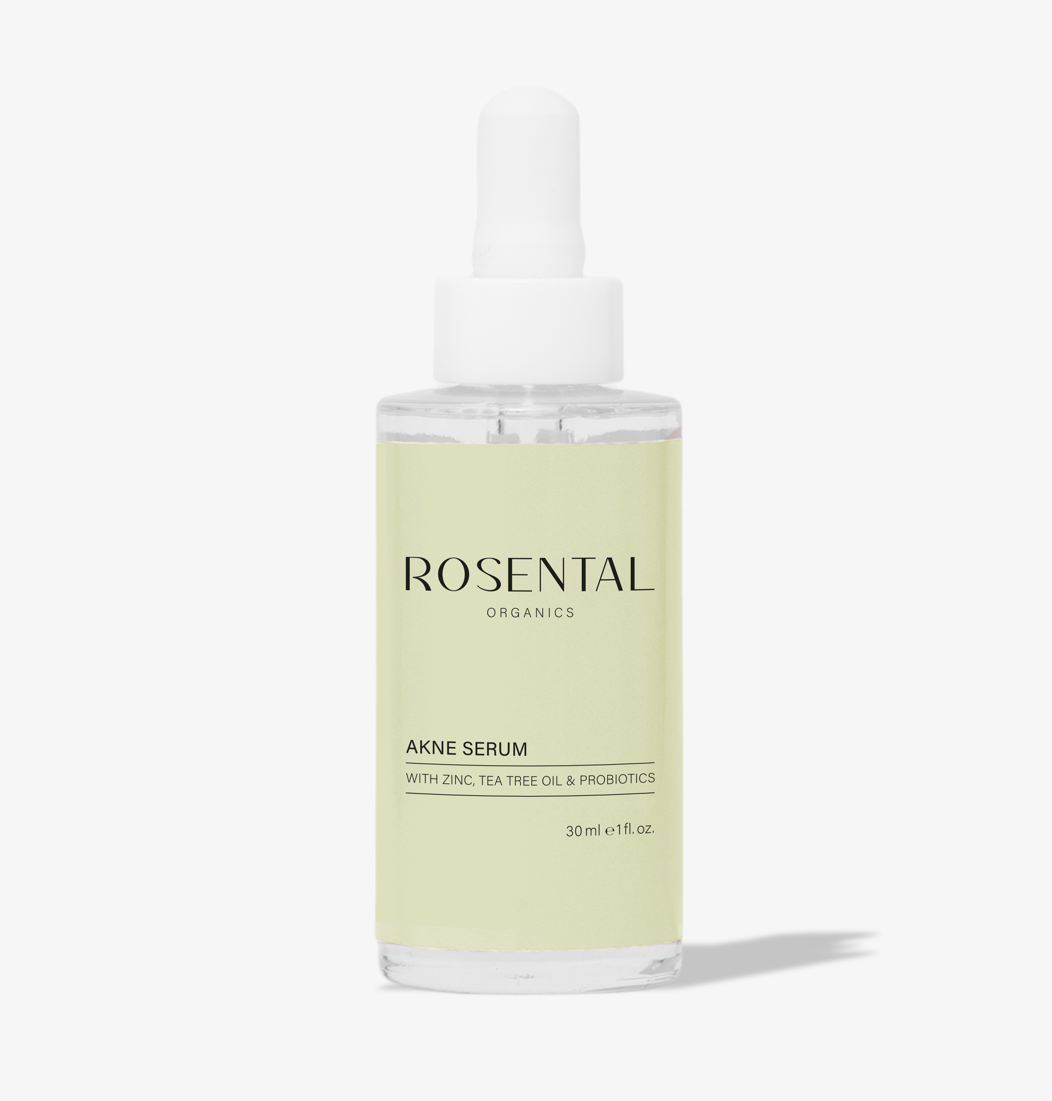 Flasche Rosental Organics Akne Serum mit Zink, Teebaumöl und Probiotika, 30 ml.