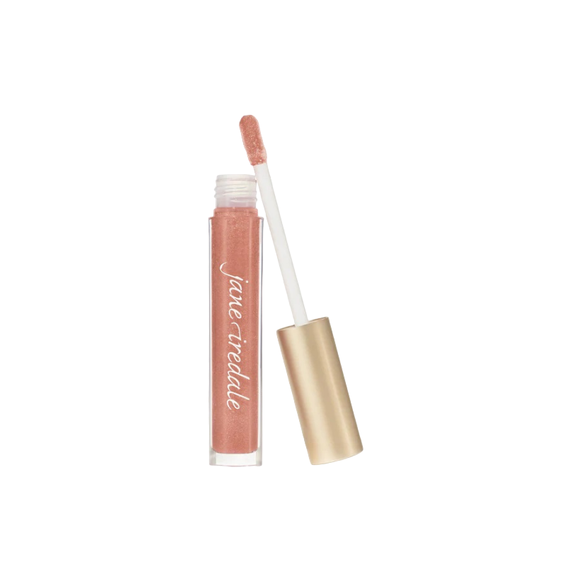 HydroPure Hyaluronic Lip Gloss in Summer Peach von Jane Iredale, geöffnet mit Applikator.
