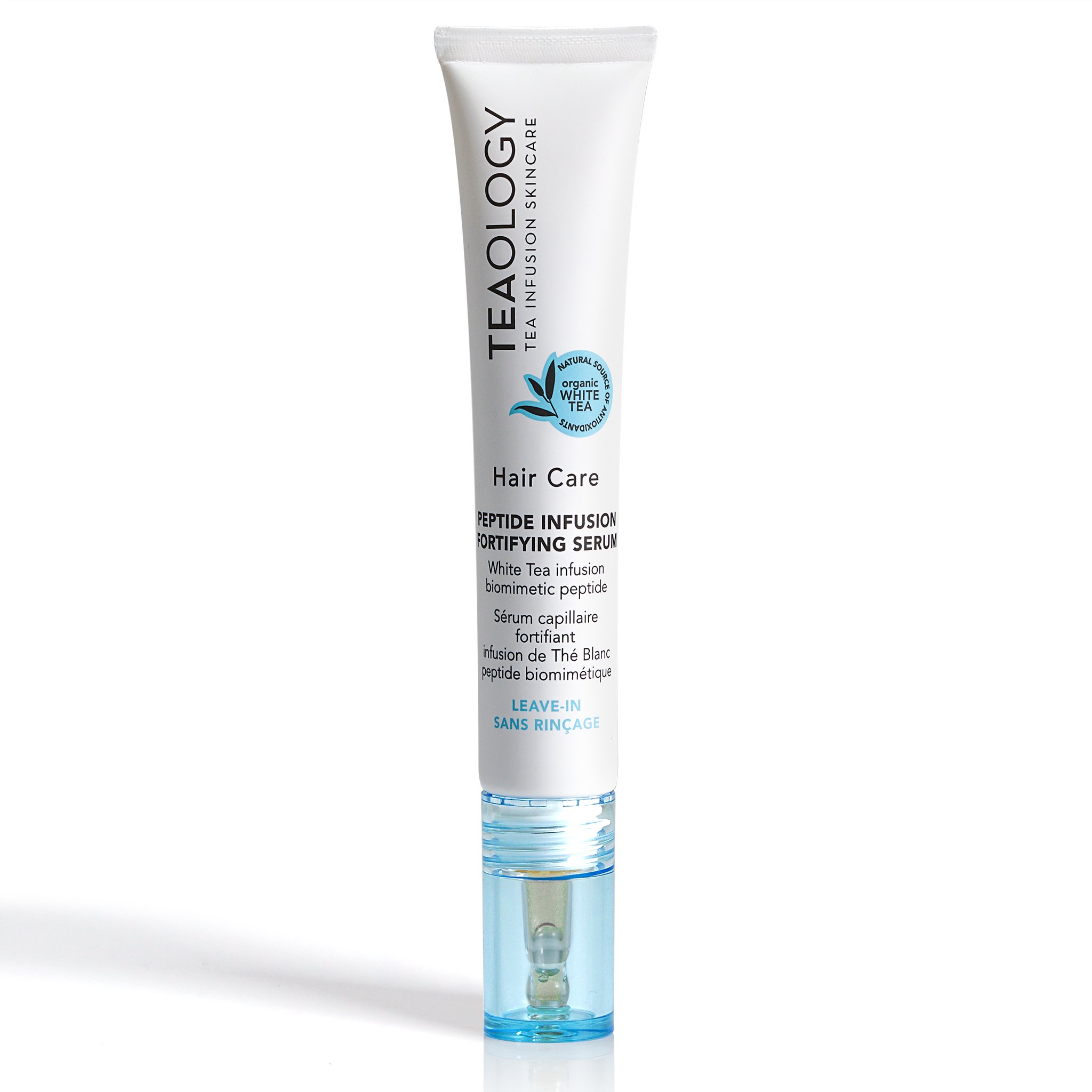 Tealogy Peptide Infusion Fortifying Serum für Haarpflege, 50 ml Tube, weiß mit blauer Kappe.