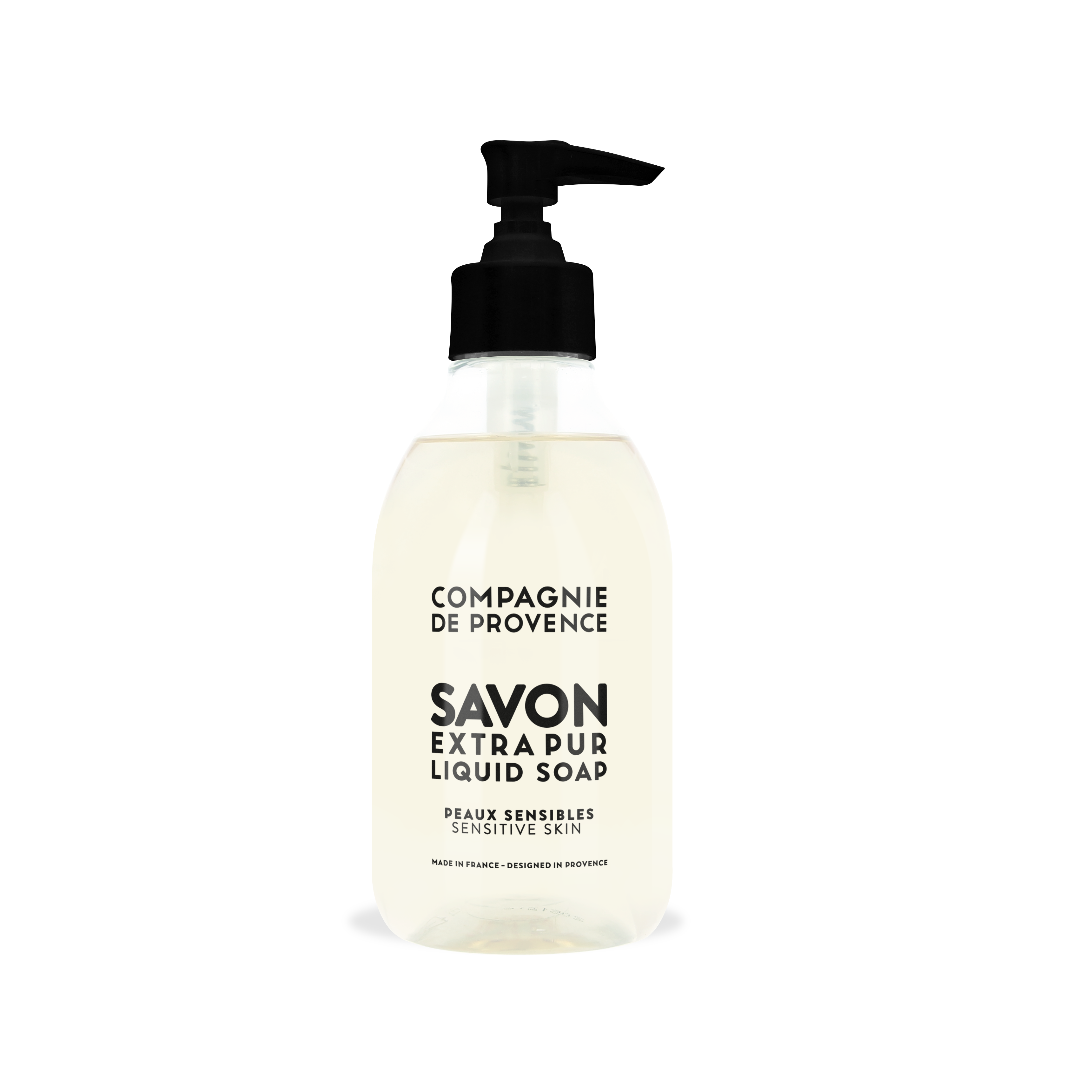 Flasche Compagnie de Provence Savon Extra Pur Flüssigseife für empfindliche Haut, 300 ml.