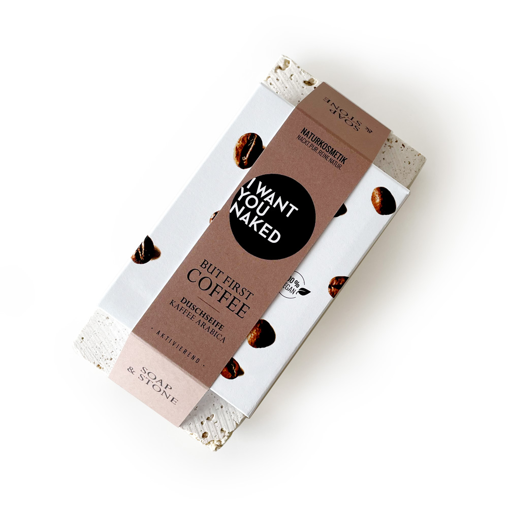 SOAP & STONE Naked Stone with shower soap BUT FIRST COFFEE
