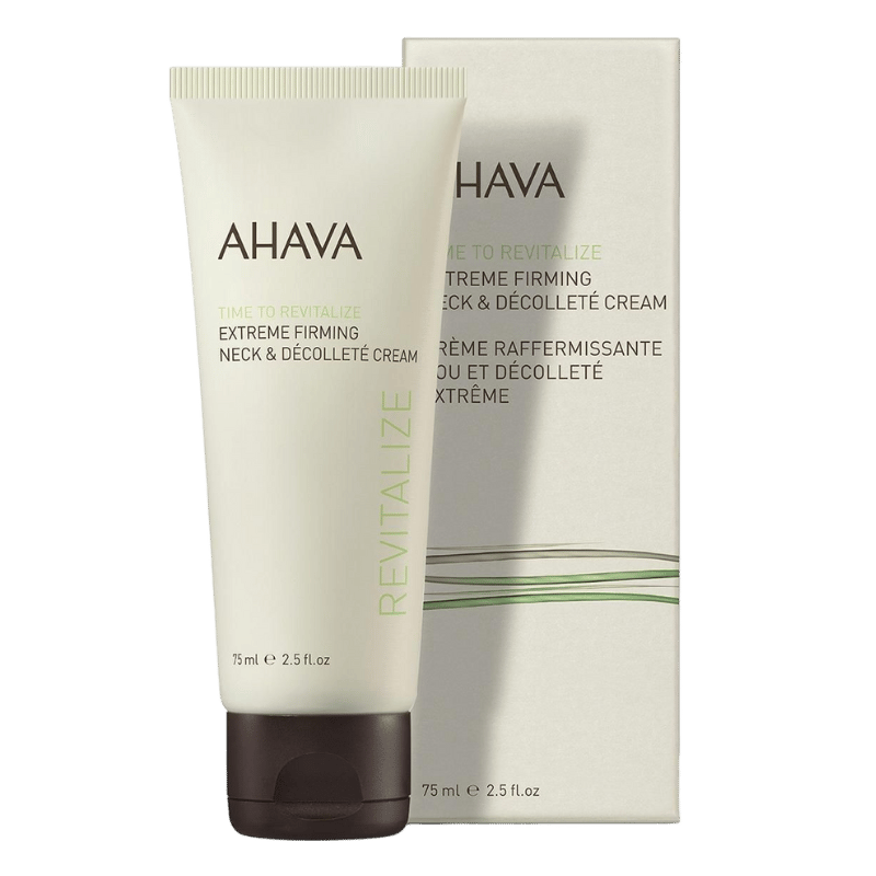 AHAVA Extreme Firming Neck & Décolleté Cream, 75 ml Tube vor Verpackung.