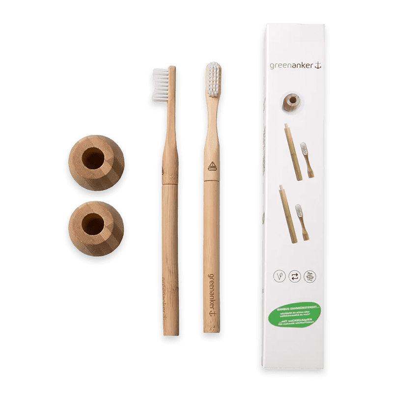 greenanker Bamboo toothbrush set 2 replacement heads