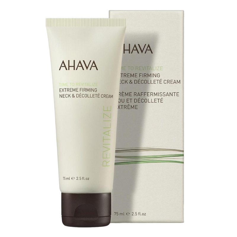 AHAVA Extreme Firming Neck & Décolleté Cream, 75 ml Tube vor Verpackung.
