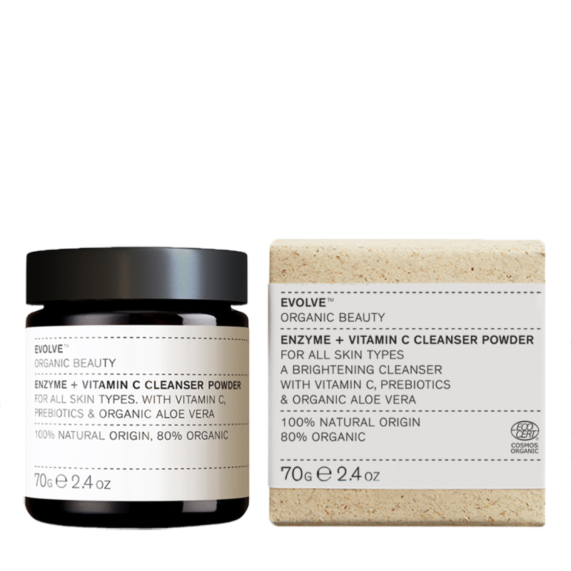 Evolve Enzyme + Vitamin C Cleanser Powder, 70g, 80% Bio, für alle Hauttypen, mit Vitamin C, Präbiotika und Aloe Vera.